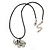 Clear Crystal Elephant Pendant With Black Leather Cord In Burnt Silver Tone - 40cm L/ 4cm Ext - view 2