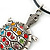 Multi Crystal Turtle Pendant With Black Leather Cord In Burnt Silver Tone - 40cm L/ 4cm Ext - view 3