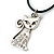 Clear Crystal Cat Pendant With Black Leather Cord In Burnt Silver Tone - 40cm L/ 4cm Ext - view 5