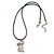 Clear Crystal Cat Pendant With Black Leather Cord In Burnt Silver Tone - 40cm L/ 4cm Ext - view 2
