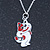 Children's/ Teen's / Kid's Red, White Enamel Cat Pendant With Silver Tone Chain - 38cm L - view 2