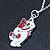 Children's/ Teen's / Kid's Red, White Enamel Cat Pendant With Silver Tone Chain - 38cm L - view 3