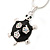 Black Enamel, Crystal Turtle Pendant With Silver Tone Snake Type Chain - 42cm L - view 2