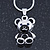 Silver Tone Black Enamel Teddy Bear Pendant With Snake Type Chain - 40cm L/ 4cm Ext - view 2