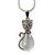 Hematite Crystal Cat's Eye Stone Kitty Pendant With Silver Tone Snake Style Chain - 42cm L