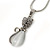 Hematite Crystal Cat's Eye Stone Kitty Pendant With Silver Tone Snake Style Chain - 42cm L - view 2