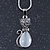 Hematite Crystal Cat's Eye Stone Kitty Pendant With Silver Tone Snake Style Chain - 42cm L - view 5