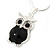 Clear Crystal Black Enamel Owl Pendant With Silver Tone Snake Type Chain - 40cm L/ 4cm Ext - view 2