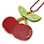 Dark Red/ Light Green Acrylic Cherry Pendant With Burgundy Beaded Chain - 44cm L - view 2