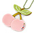 Baby Pink/ Light Green Acrylic Cherry Pendant With Green Beaded Chain - 44cm L - view 2