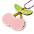 Baby Pink/ Light Green Acrylic Cherry Pendant With Lavender Beaded Chain - 44cm L - view 3