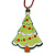 Light Green Acrylic, Red Crystal 'Christmas Tree' Pendant With Burgundy Beaded Chain - 44cm L