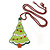 Light Green Acrylic, Red Crystal 'Christmas Tree' Pendant With Burgundy Beaded Chain - 44cm L - view 3