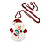 White/ Red Christmas Snowman Acrylic Pendant With Dark Red Beaded Chain - 44cm L - view 3