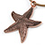 Copper Tone Large Textured Starfish Pendant with Thick Beige Leather Cord - 45cm L/ 5cm Ext - view 3