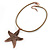 Copper Tone Large Textured Starfish Pendant with Thick Beige Leather Cord - 45cm L/ 5cm Ext - view 7