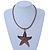 Copper Tone Large Textured Starfish Pendant with Thick Beige Leather Cord - 45cm L/ 5cm Ext - view 2