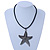 Antique Silver Large Textured Starfish Pendant with Thick Black Leather Cord - 45cm L/ 5cm Ext - view 2