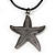Antique Silver Large Textured Starfish Pendant with Thick Black Leather Cord - 45cm L/ 5cm Ext