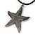 Antique Silver Large Textured Starfish Pendant with Thick Black Leather Cord - 45cm L/ 5cm Ext - view 3