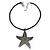 Antique Silver Large Textured Starfish Pendant with Thick Black Leather Cord - 45cm L/ 5cm Ext - view 6