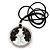 'Tree Of Life' Open Round Pendant with Black Semiprecious Stones on Black Suede Cord - 88cm L - view 7