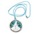 'Tree Of Life' Open Round Pendant with Turquoise Stones on Light Blue Suede Cord - 88cm L - view 4