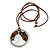 'Tree Of Life' Open Round Pendant with Tiger Eye Stones on Dark Brown Suede Cord - 88cm L - view 3