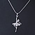 Clear Diamante Ballerina Pendant with Snake Style Chain In Silver Tone Metal - 44cm L/ 4cm Ext - view 2