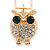 Clear/ Green Crystal Owl Pendant with Snake Type Chain In Gold Tone Metal - 46cm L/ 4cm Ext - view 5