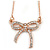 Delicate Small Crystal Bow Pendant with Rose Gold Tone Chain - 41cm L/ 5cm Ext - view 1