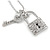 Small Lock and Key Pendant with Beaded Chain In Rhodium Plated Metal - 40cm L/ 5cm Ext - view 8