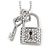 Small Lock and Key Pendant with Beaded Chain In Rhodium Plated Metal - 40cm L/ 5cm Ext - view 9