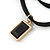 Black Double Black Faux Suede Cord Choker Necklace with Jet Black Square Glass Bead Pendant - 33cm L/ 5cm Ext - view 6