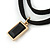 Black Double Black Faux Suede Cord Choker Necklace with Jet Black Square Glass Bead Pendant - 33cm L/ 5cm Ext - view 3