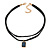 Black Double Black Faux Suede Cord Choker Necklace with Midnight Blue Square Glass Bead Pendant - 33cm L/ 5cm Ext - view 1