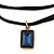 Black Double Black Faux Suede Cord Choker Necklace with Midnight Blue Square Glass Bead Pendant - 33cm L/ 5cm Ext - view 5