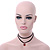 Black Double Black Faux Suede Cord Choker Necklace with Red Square Glass Bead Pendant - 33cm L/ 5cm Ext - view 6