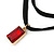 Black Double Black Faux Suede Cord Choker Necklace with Red Square Glass Bead Pendant - 33cm L/ 5cm Ext - view 3
