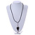 Black Resin Silver Tone Contemporary Heart Pendant with Black Leather Cord - 76cm L/ 5cm Ext - view 2