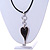 Black Resin Silver Tone Contemporary Heart Pendant with Black Leather Cord - 76cm L/ 5cm Ext - view 3