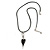 Black Resin Silver Tone Contemporary Heart Pendant with Black Leather Cord - 76cm L/ 5cm Ext - view 4