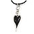 Black Resin Silver Tone Contemporary Heart Pendant with Black Leather Cord - 76cm L/ 5cm Ext
