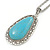 Large Teardrop Shape Turquoise Stone Medallion with Long Thick Silver Tone Chain - 66cm L/ 4cm Ext - view 3