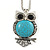 Vintage Inspired Turquoise Style Stone Owl Pendant with Thick Long Chain In Silver Tone - 66cm L/ 3cm Ext