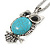 Vintage Inspired Turquoise Style Stone Owl Pendant with Thick Long Chain In Silver Tone - 66cm L/ 3cm Ext - view 3