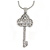 Clear Crystal Key Pendant with Silver Tone Snake Style Chain - 40cm L/ 5cm Ext