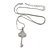 Clear Crystal Key Pendant with Silver Tone Snake Style Chain - 40cm L/ 5cm Ext - view 3
