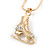 Small Crystal Ice Skating Boot Pendant with Snake Type Chain In Gold Tone - 40cm L/ 4cm Ext - view 2