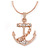 Crystal Anchor Pendant with Rose Gold Tone Snake Style Chain - 44cm L/ 4cm Ext